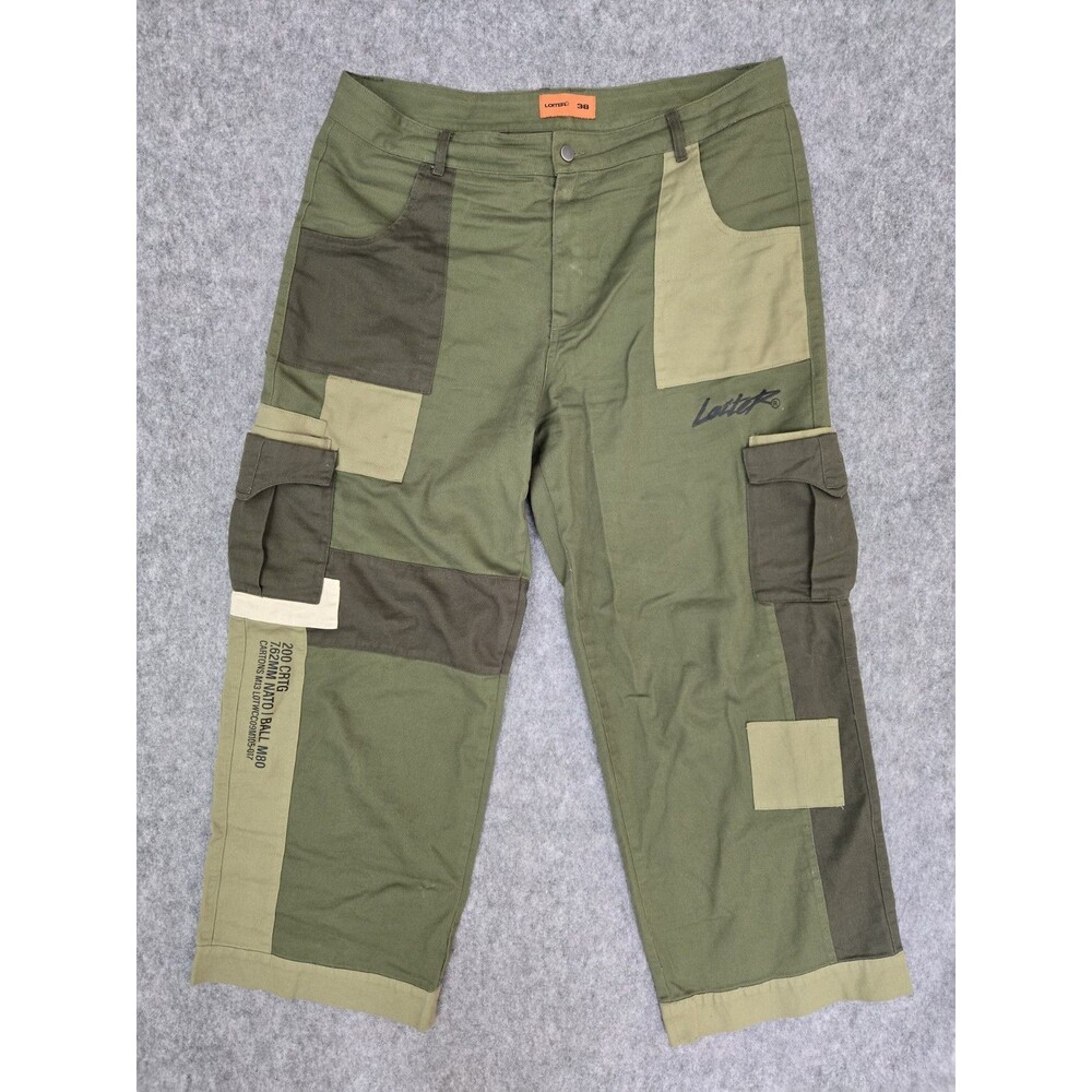 Loiter Pants Mens 38 Army Green Cargo Wide Leg Color Patch Chino Streetwear
